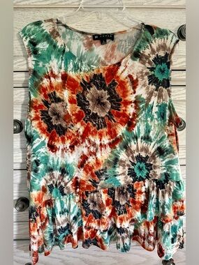 N Touch Sleeveless Tie-Dye Peplum Top (L)